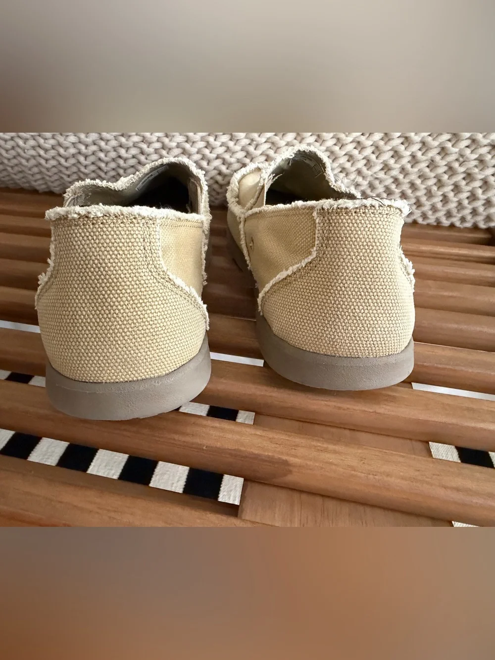 CROCS Beige Canvas Slip-On Shoes with Frayed Trim